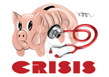 crisis. pig bank and stethoscope. 10 EPS