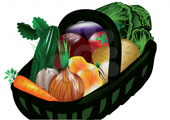Basket with vegetables isolated on a white