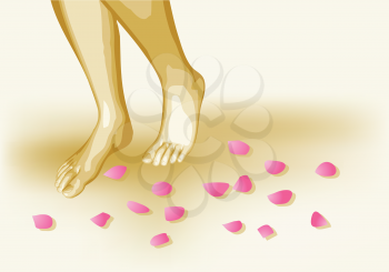 bare feet and rose petals. 10 EPS