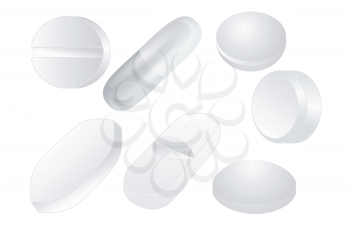 white pills isolated on a white background