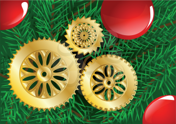 christmas tree. close up with balls and gears