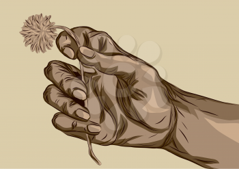 hand holding flower. human hand with abstract flower