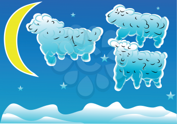 sheeps in the night sky with stars and moon