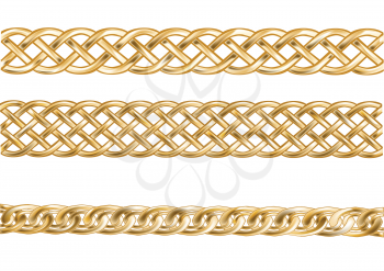 three golden chain  isolated on a white background