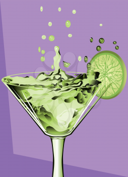 abstract green cocktail with splash and lime