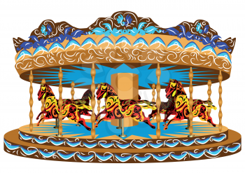 carousel with horses. funny colorful carousel isolated on white background