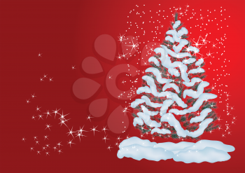 christmas tree with light on red background