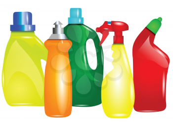 multicolor cleaning products. abstract silhouette of bottles of detergent