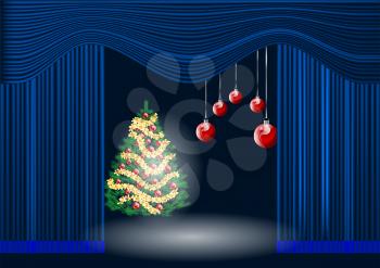  theatre curtain and christmas tree with abstract light