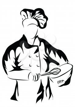 chef holding a bowl. silhouette isolated on white