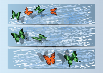 bunners with butterfly. three banners with abstract butterfly