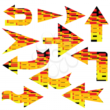 arrows with multicolor briks isolated on white background