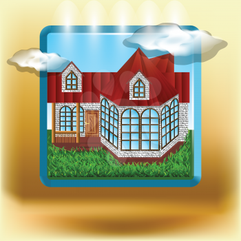 home icon. realistic icon with grass, home and clouds