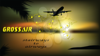 tourism. silhouette of aircraft in sky and slogan