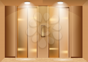 elevator doors. two metallic closed lift doors