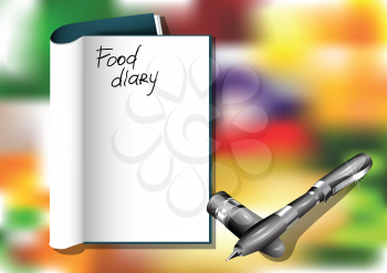 food diary and pen on blured background