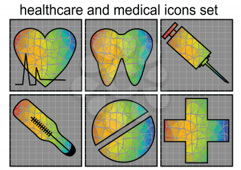 healthcare and medical icon set. Vector set of 6 multicolor icon