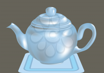 blue teapot with tablecloth on brown background