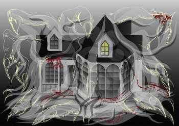 spooky house illustration. abstract house with shadow and claws