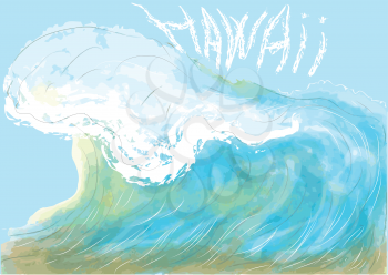 hawaii. abstract white text on the sky  and ocean wave