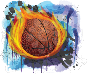 basketball with fair on grunge multicolor background
