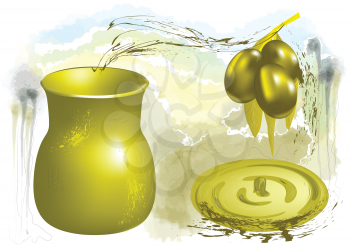 olive and oil on abstract grunge background