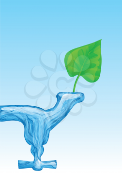 water for life. fluid water as valve and green leaf