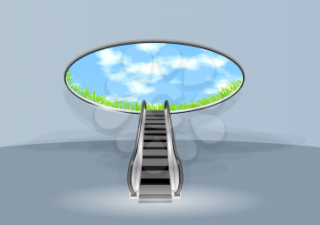 escalator in sky. conceptual stairway to success