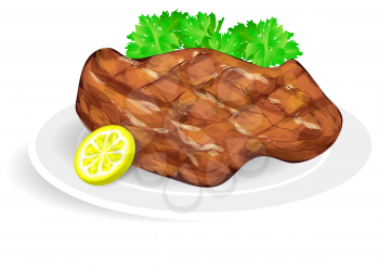steak on a white plate isolated on empty background
