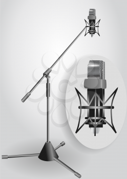 Stage microphone with stand on gray background