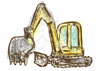 Digger. abstract multicolor machinery on white background