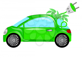 green electric car isolared on white background