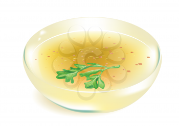 broth in trasparent bowl on white background