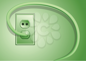 electricity. plug and cable on green background