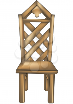 Wooden designer chair with fashioned back on white background