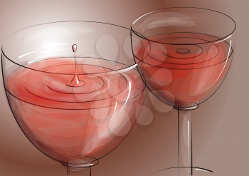 rose wine. two glasses of rose wine with droplet