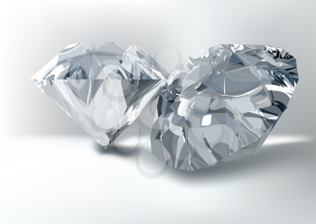 Cut of gemstones. two round luxury diamond 