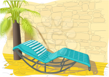 rocking bed, wall and palm. summer background