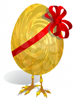  easter egg with foot, egg with a ribbon isolated on white