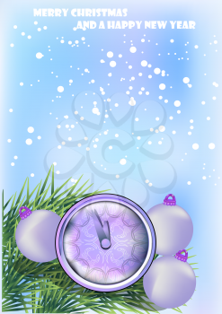 New Year background with clock and balls