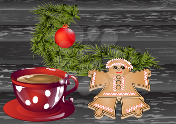 Christmas breakfast with mug of beverage and cookies