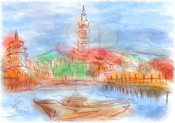 Taiwan. abstract illustration of city on multicolor background