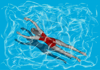 woman  in pool swimming under clear blue water