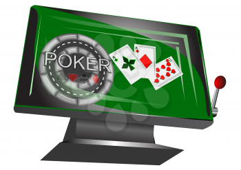 online gambling symbol, monitor with play card and chip