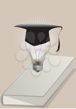 graduation concept. university hat and lamp on top of the book