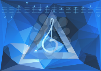 concert background. Silhouette of notes on blue dark background