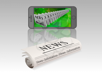 news concept illustration. phone with news site and newspaper