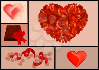 set for Valentines day with ribbon, heart, chocolate
