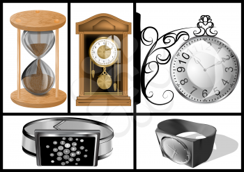 different types of clocks 9solated on white background