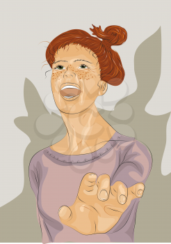 woman laughing. Portrait of beautiful cheerful redhead girl